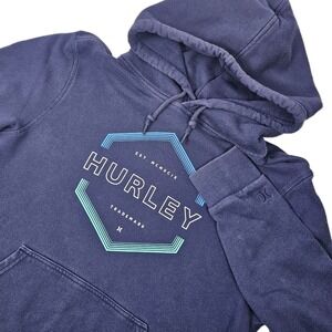 Hurley Men's‎ Medium Box Logo Fleece Hoodie Blue Sweatshirt Pullover LS 1515942